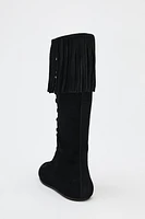 BOTTES À FRANGES ET LACETS EN CROÛTE DE CUIR