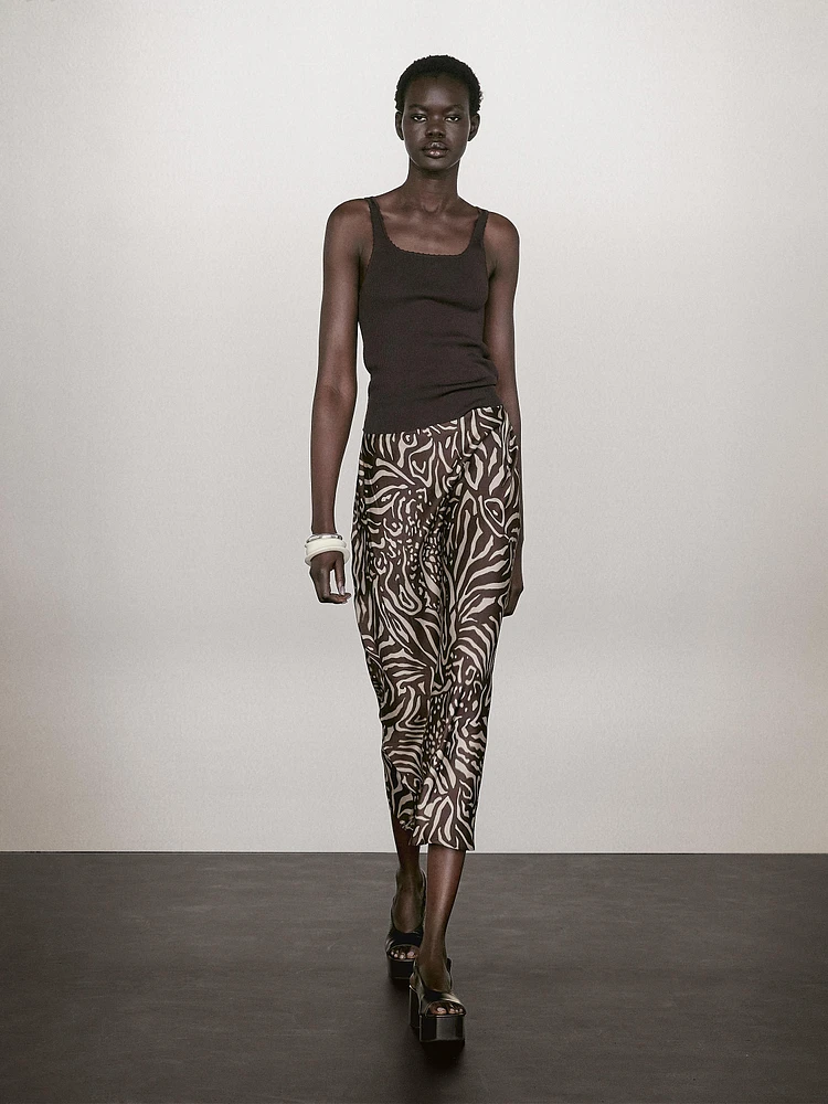 Flowing animal print midi skirt