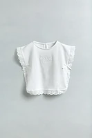 FLORAL EMBROIDERED BOW BLOUSE