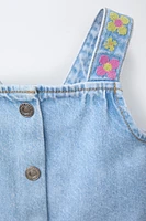EMBROIDERED FLORAL DENIM TOP
