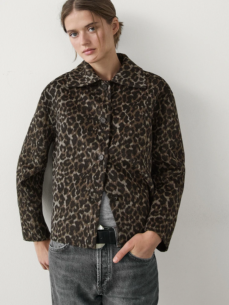 Veste courte imprimé animal en laine mélangée
