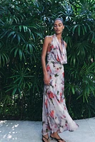 PRINTED MIDI HALTER DRESS