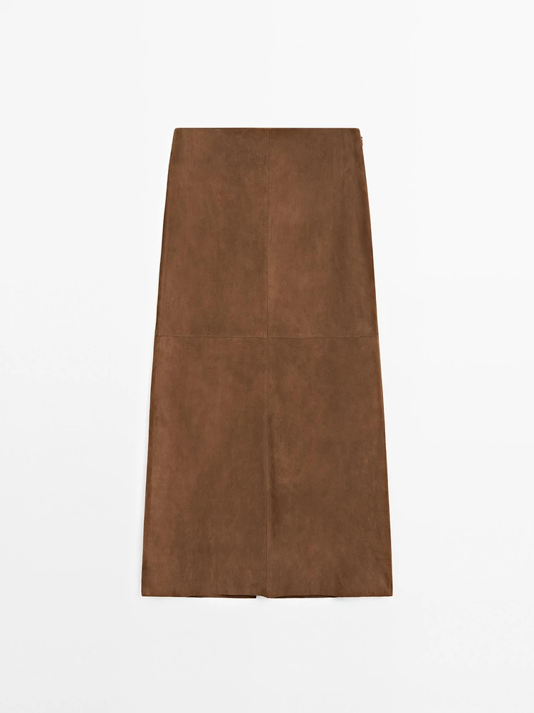 Suede leather midi skirt