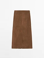 Suede leather midi skirt