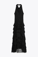 HALTER RUFFLE MAXI DRESS