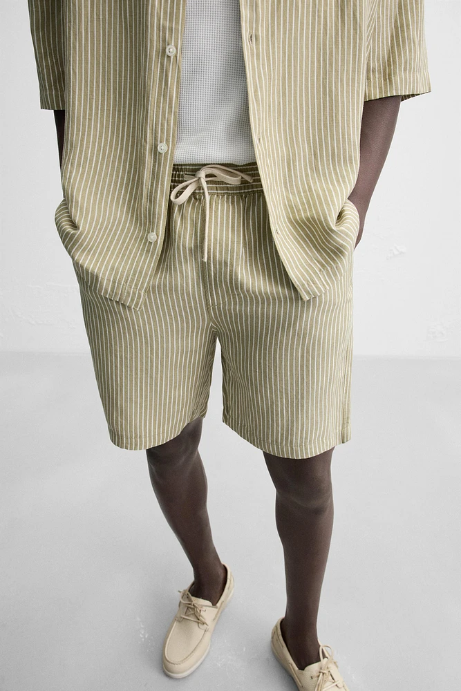 STRIPED LINEN VISCOSE SHORTS