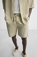 STRIPED LINEN VISCOSE SHORTS