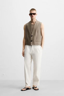 TEXTURED LINEN-COTTON VEST