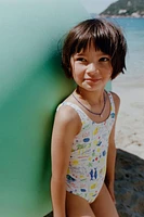 6-14 YEARS/ BEACH PRINT SWIMSUIT