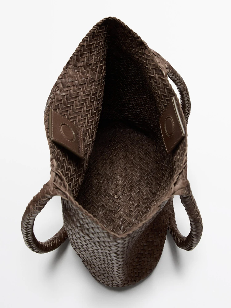 Tote bag moyen format tressé en cuir nappa