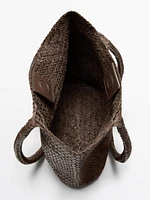 Tote bag moyen format tressé en cuir nappa