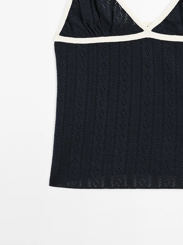 Pointelle knit triangle top