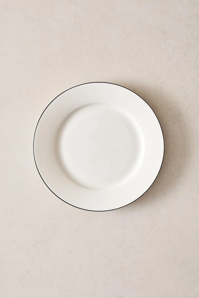 BONE CHINA DESSERT PLATE WITH BLACK RIM