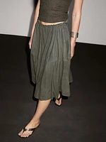 Suede leather skirt with gathered detail