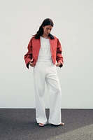 WAXED JACKET WITH CONTRASTING COLLAR
