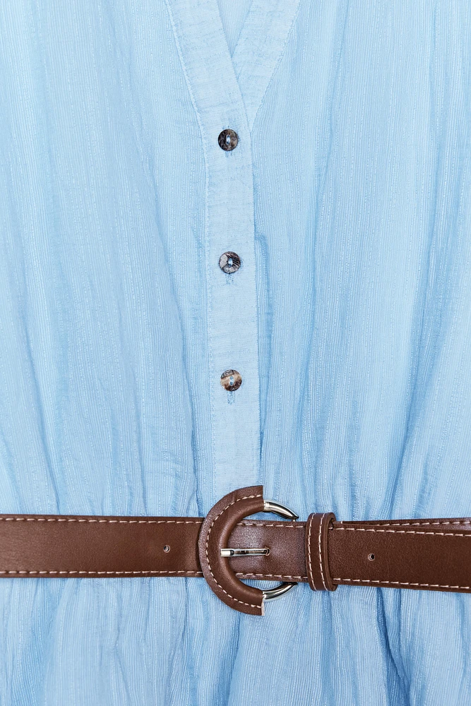 BELTED RUFFLED DRESS