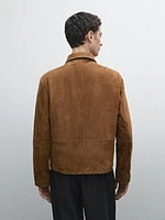 Suede leather zip-up jacket
