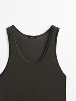 Contrast leather trimmed strappy top