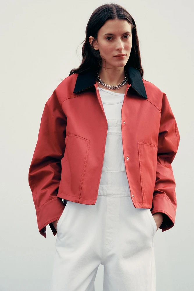 WAXED JACKET WITH CONTRASTING COLLAR