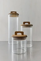 BOROSILICATE GLASS AND WOOD STORAGE JAR