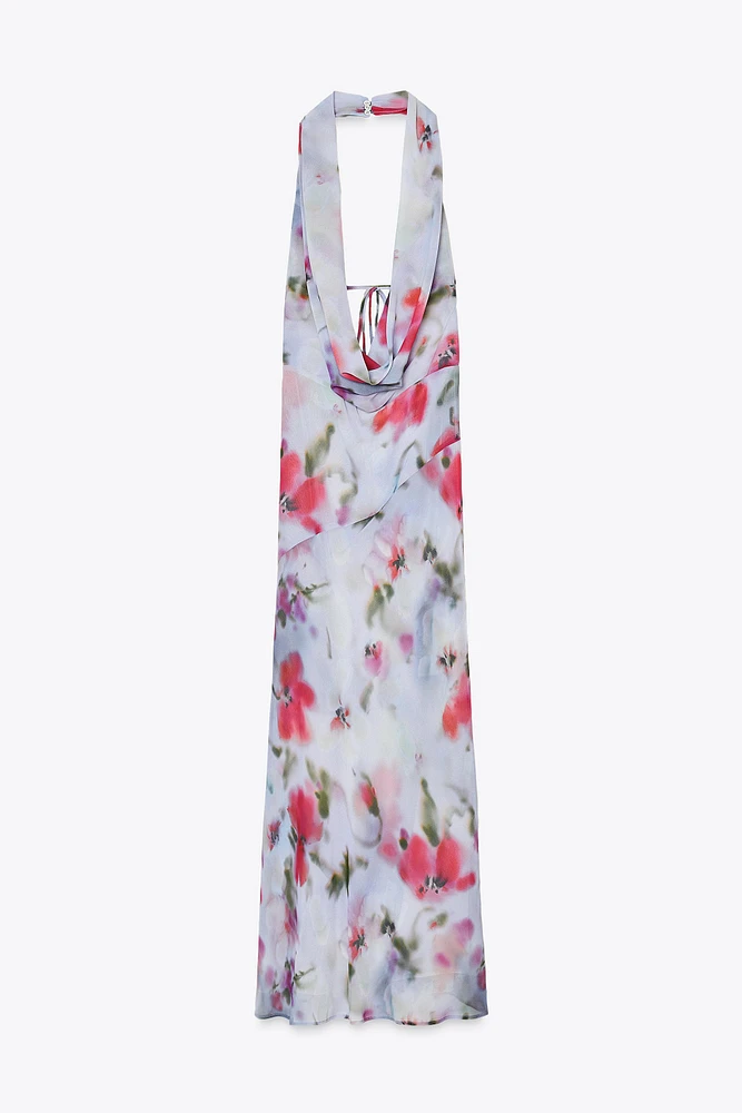 PRINTED MIDI HALTER DRESS