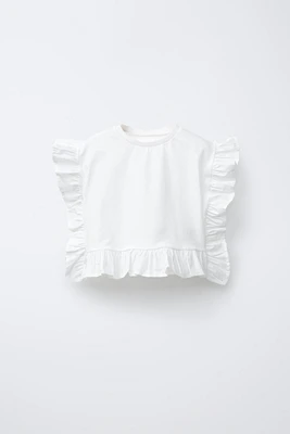POPLIN RUFFLE MIXED T-SHIRT