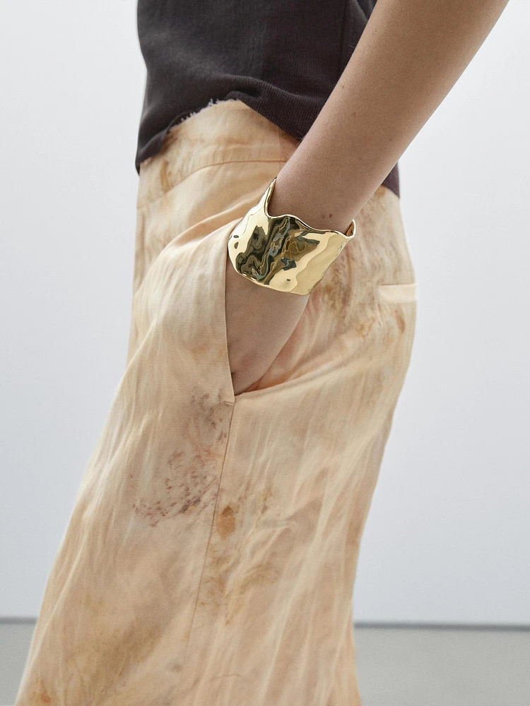 Flowing straight-leg metallic trousers