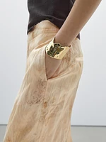 Flowing straight-leg metallic trousers