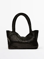 Sac tote tressé moyen format en cuir nappa