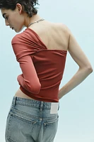 DRAPED KNIT ASYMMETRIC TOP