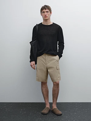 Cotton blend cargo Bermuda shorts