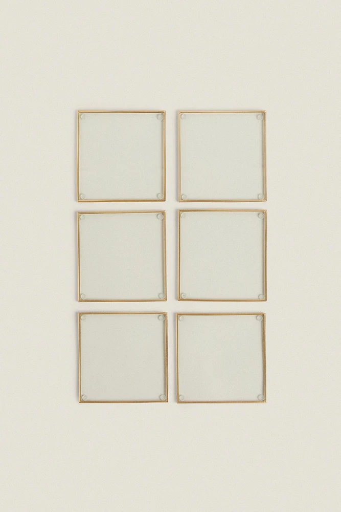SET OF METAL AND GLASS COASTERS (SET OF 6)