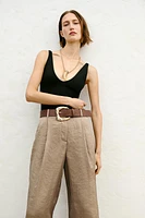 BELTED SATIN WIDE LEG PANTS