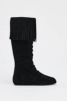BOTTES À FRANGES ET LACETS EN CROÛTE DE CUIR