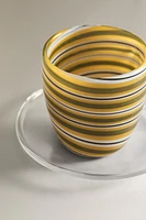 BOROSILICATE GLASS MUG AND SAUCER WITH SPIRAL DETAIL
