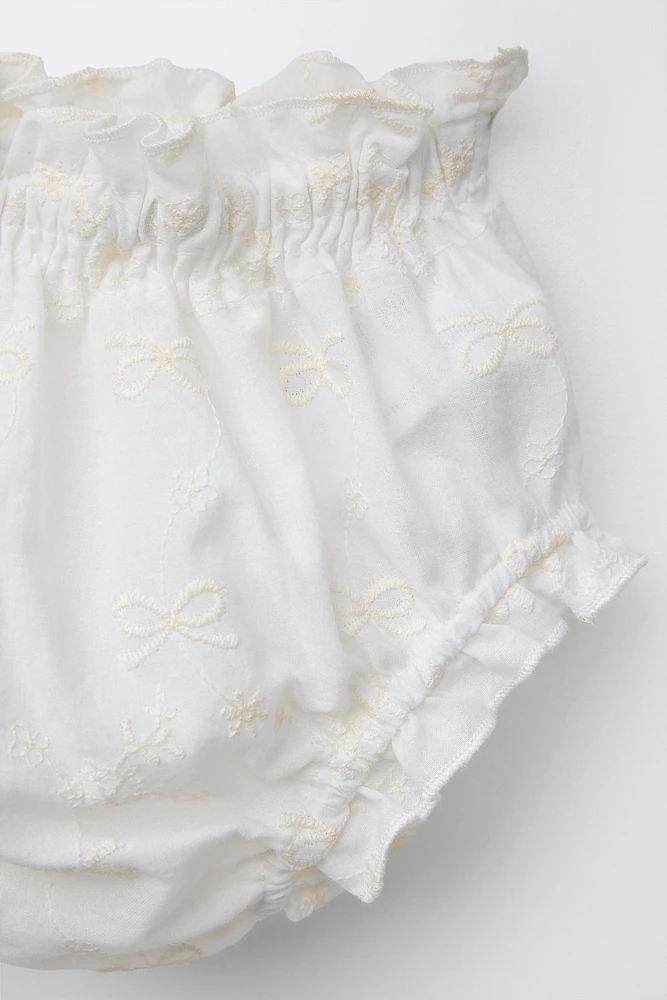 BLOUSE AND PANTIES WITH EMBROIDERED BOWS