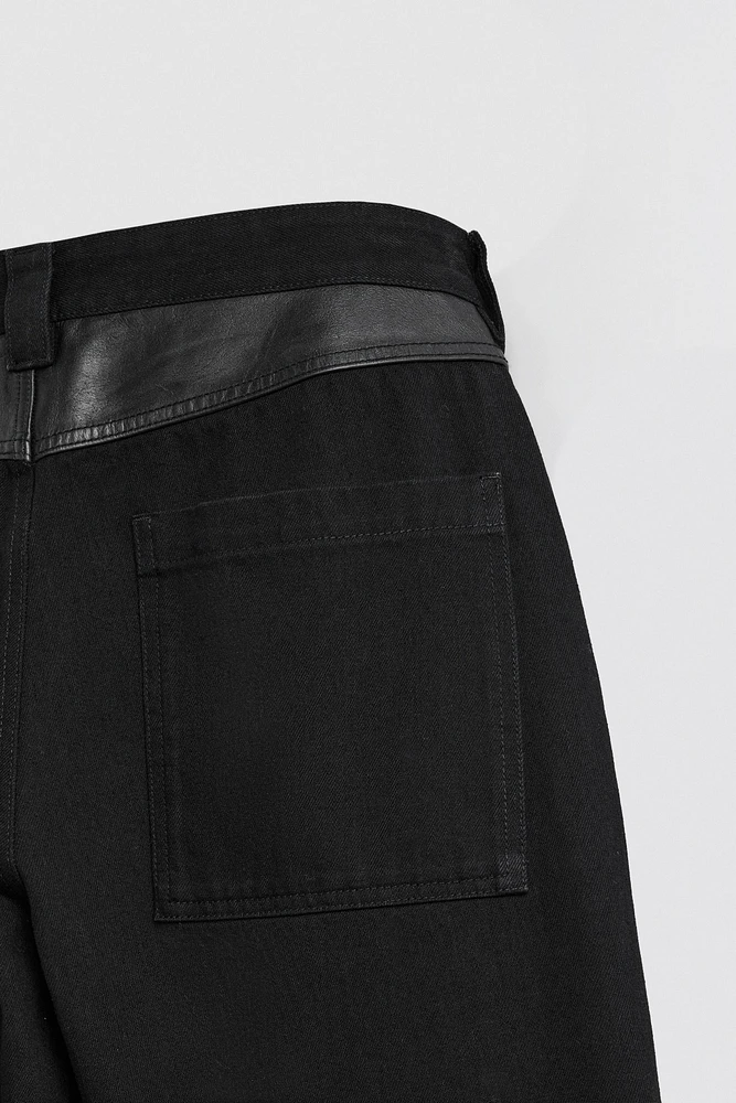 LEATHER PANEL CARGO JEANS