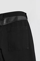 LEATHER PANEL CARGO JEANS