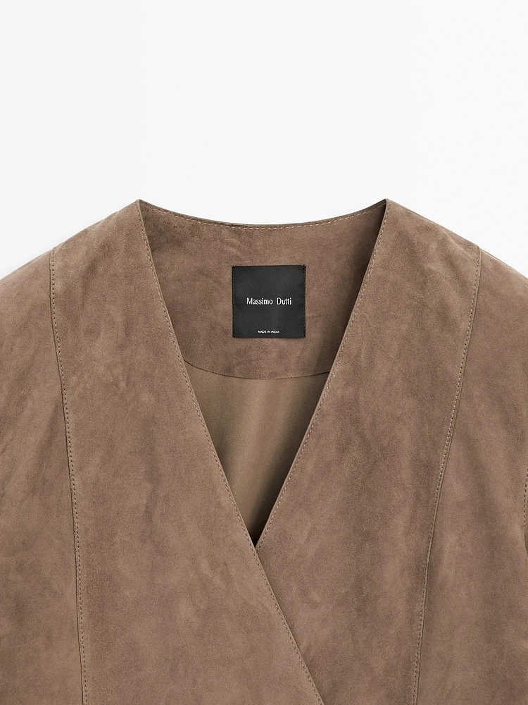 Crossover suede leather kimono