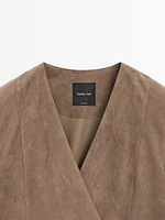 Crossover suede leather kimono