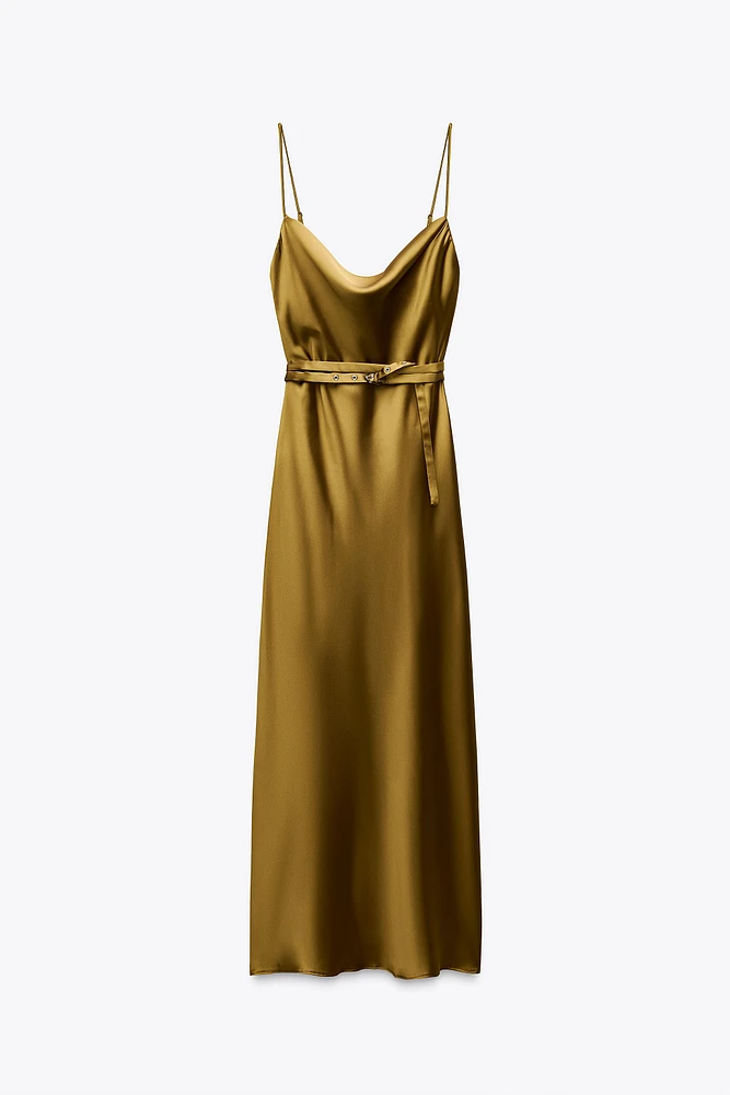 SATIN MIDI DRESS WITH BELT