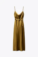 SATIN MIDI DRESS WITH BELT