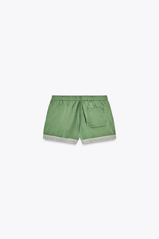 SATIN EFFECT SHORTS WITH LACE