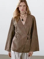 Crossover suede leather kimono