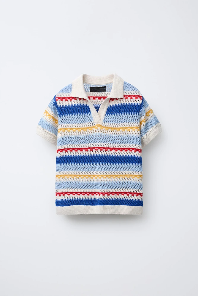 MULTICOLOR CROCHET KNIT POLO SHIRT