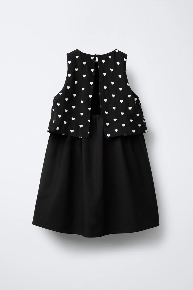 DOUBLE LAYER EMBROIDERED HEART DRESS
