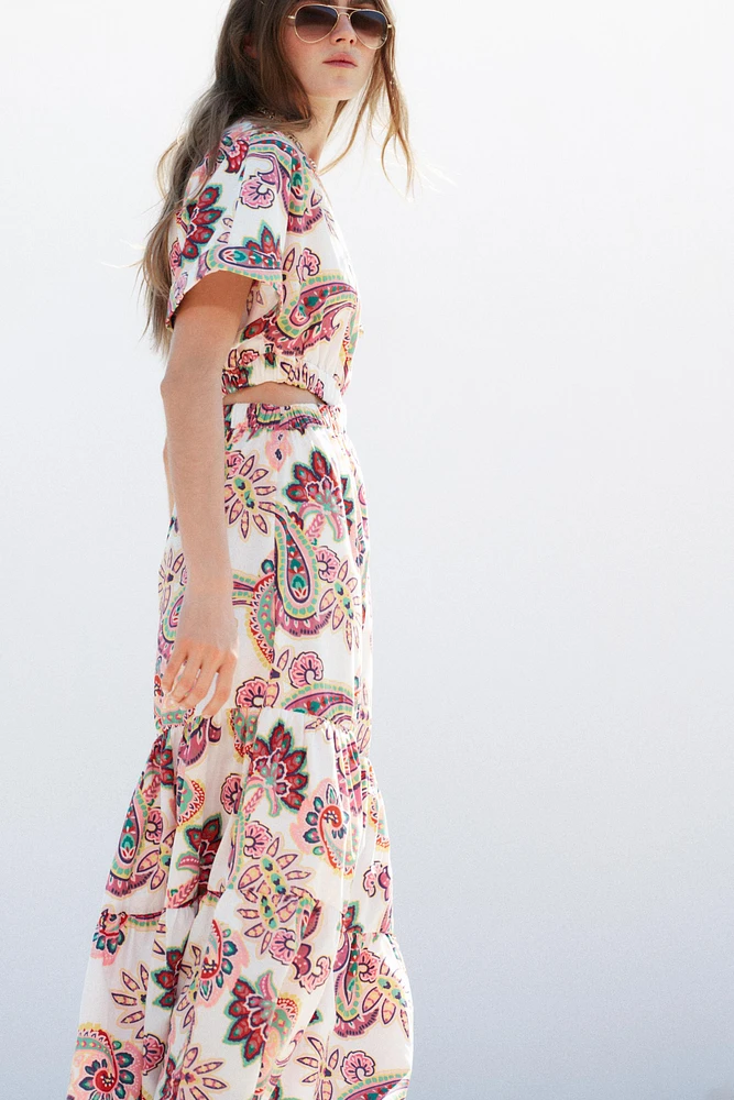 CUT OUT PRINTED POPLIN DRESS