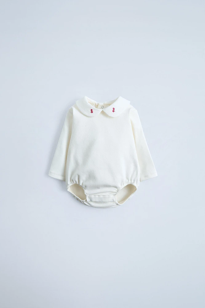 FLORAL EMBROIDERED PETER PAN COLLAR BODYSUIT