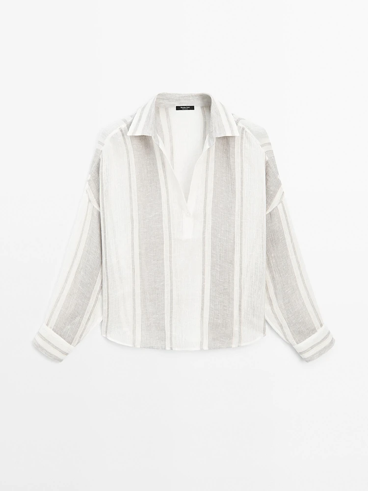 Flowing striped linen blend blouse