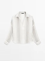 Flowing striped linen blend blouse